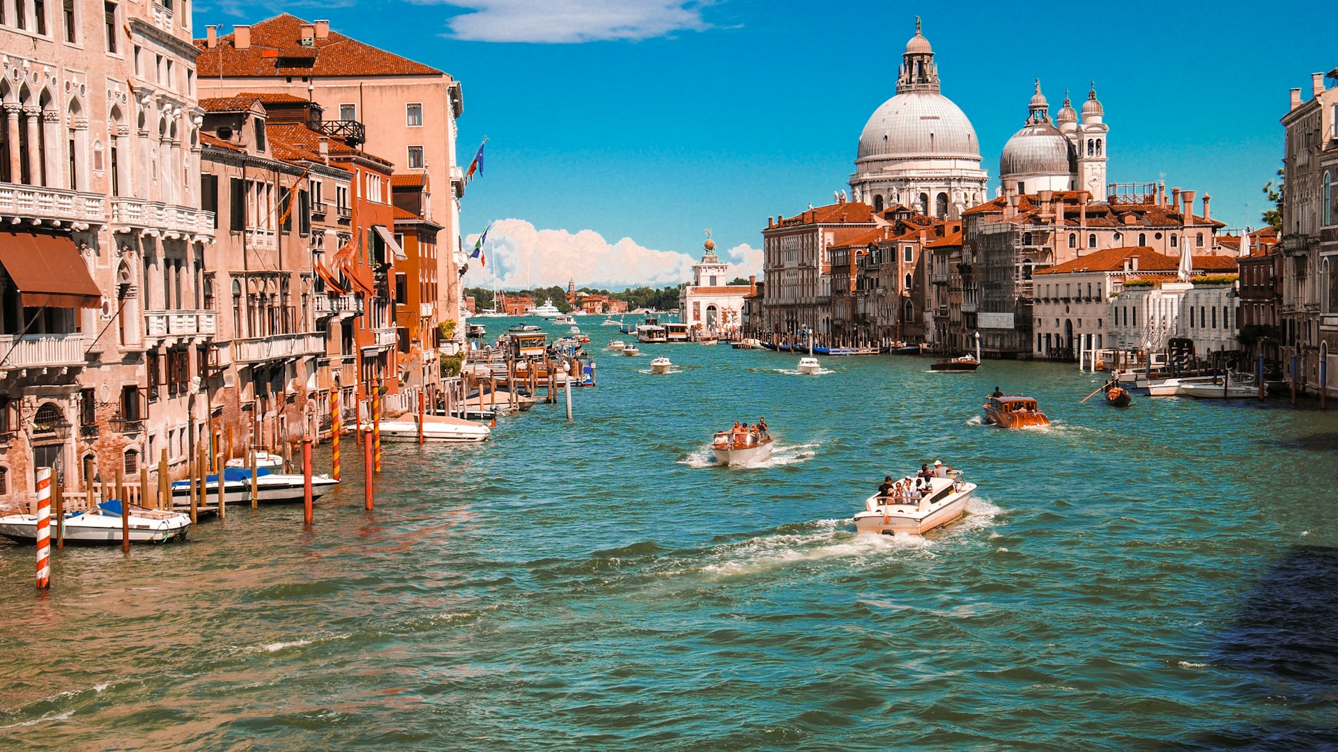 Gondolas and boats on the Grand Canal, Venice